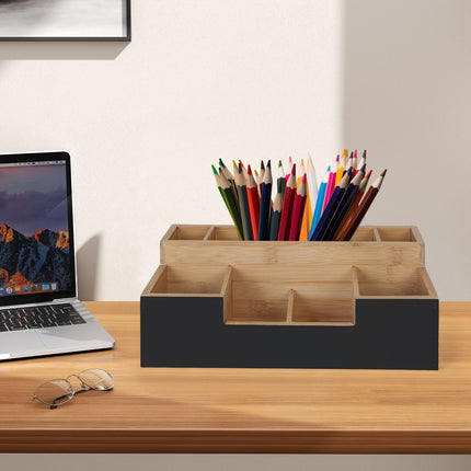 Bamboo Desk Organizer, 7 Slots for Office Supplies