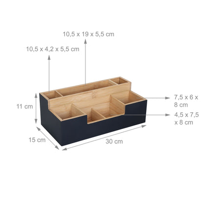 Bamboo Desk Organizer, 7 Slots for Office Supplies