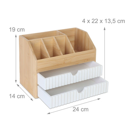 Bamboo Desk Organizer with 2 Drawers and 5 Compartments