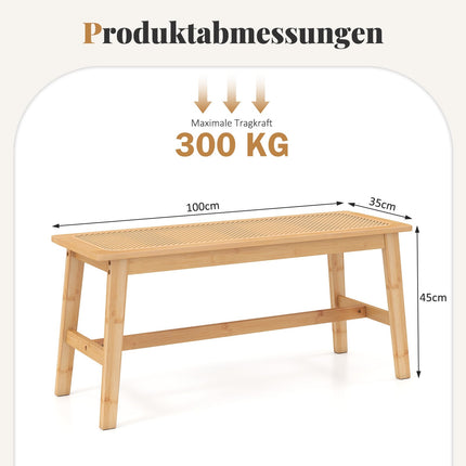 Bamboo Dining Bench with Rattan Seat, 100cm, Natural