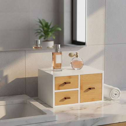 Bamboo Drawer Box, 3-Drawer Organizer for Home
