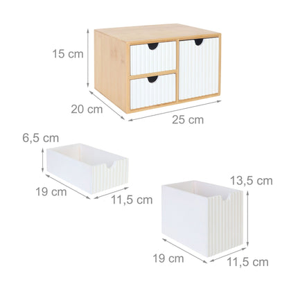 Bamboo Drawer Box Organizer, 3 Ribbed Drawers