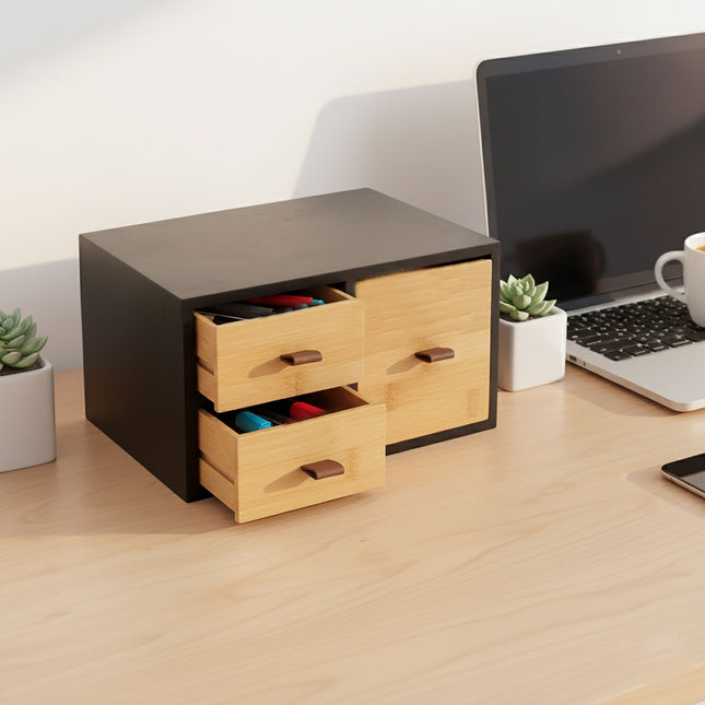 Bamboo Drawer Box Organizer with 3 Drawers