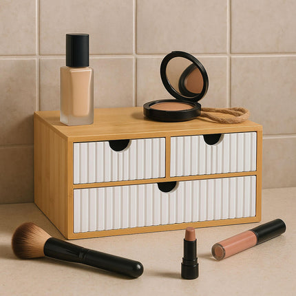 Bamboo Drawer Box with 3 Slots for Home Organization