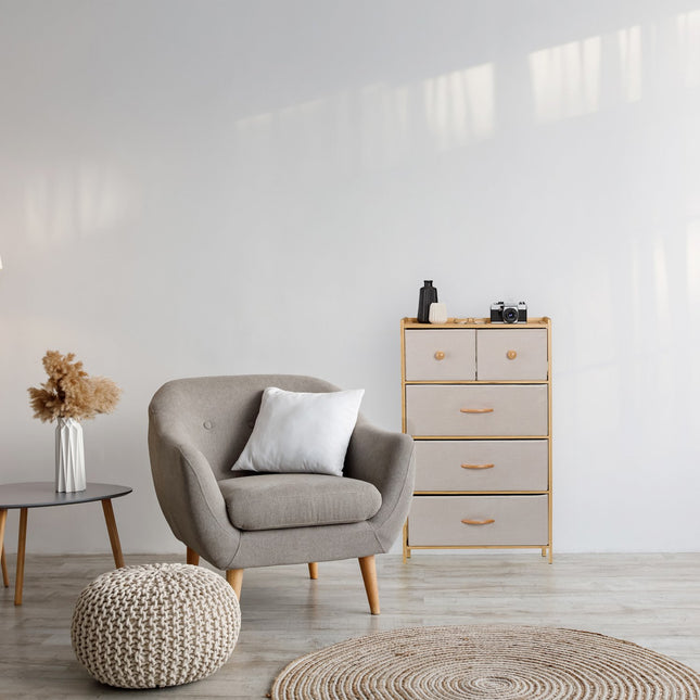 Bamboo Drawer Unit, 5-Drawer Storage Cabinet