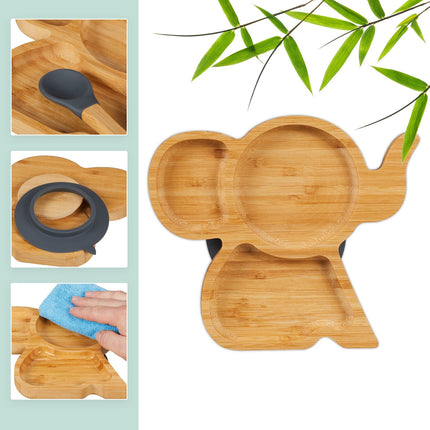 Bamboo Elephant Toddler Plate & Spoon Set, Non-Slip