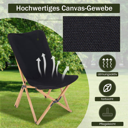 Bamboo Folding Chairs, 2-Pack, Canvas, 150kg Capacity