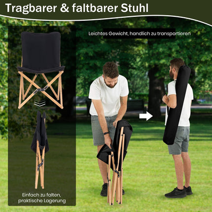 Bamboo Folding Chairs, 2-Pack, Canvas, 150kg Capacity