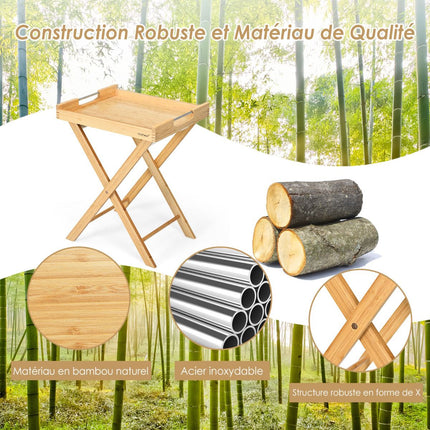 Bamboo Folding Snack Side Table With Removable Tray