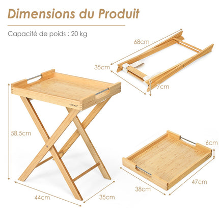 Bamboo Folding Snack Side Table With Removable Tray