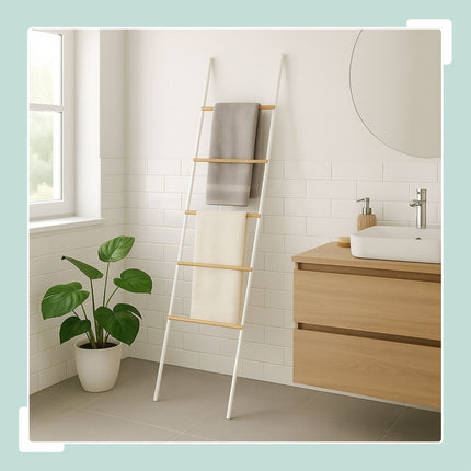 Bamboo Iron Towel Ladder – 5 Rungs, Versatile Use