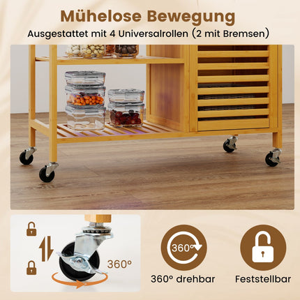 Bamboo Kitchen Cart with Drawer and Shelves, Mobile Storage