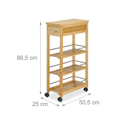 Bamboo Kitchen Cart with Drawer and Wheels