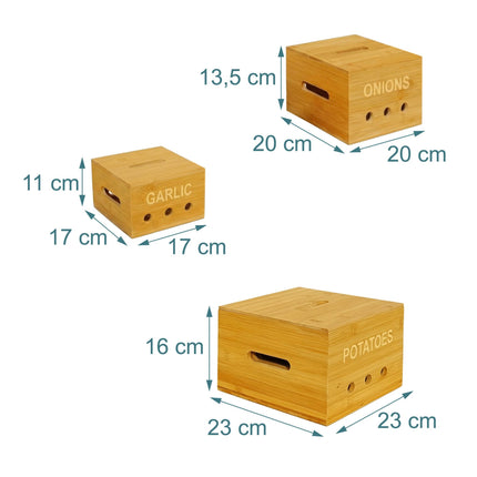 Bamboo Kitchen Storage Box Set – Potato, Onion, Garlic