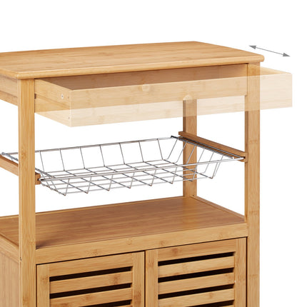 Bamboo Kitchen Trolley with Storage and Wheels