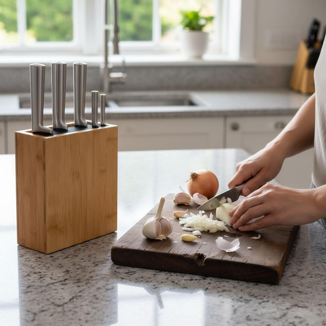 Bamboo Knife Block with Flexible Bristle Insert