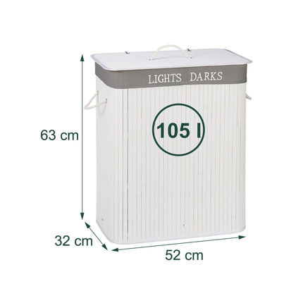 Bamboo Laundry Basket, 2 Sections, Dual Compartments