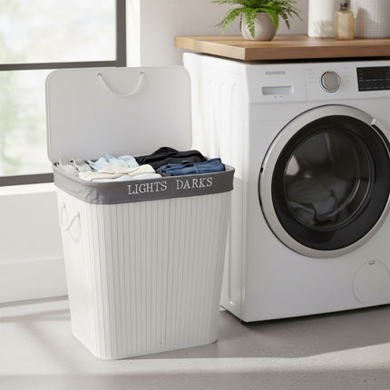 Bamboo Laundry Basket, 2 Sections, Dual Compartments