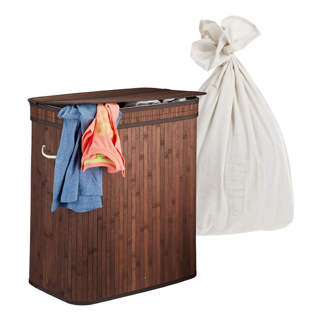 Bamboe wasmand, 3 vakken, opvouwbaar