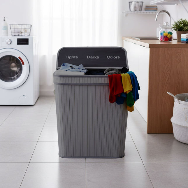 Bamboe wasmand, 3 vakken, opvouwbaar