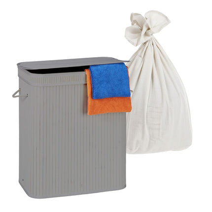 Bamboo Laundry Basket, 3 Compartments, Foldable