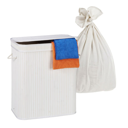 Bamboo Laundry Basket, 3 Compartments, Foldable