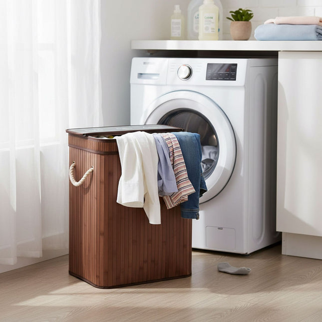 Bamboe wasmand, 3 vakken, opvouwbaar