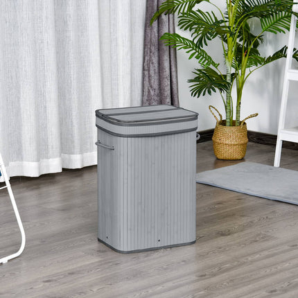 Slim bamboo laundry basket 70L with lid and handle