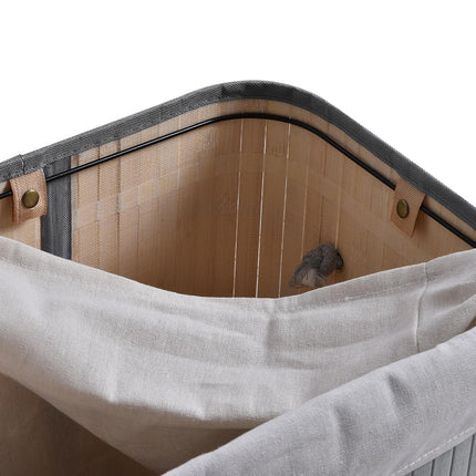 Slim bamboo laundry basket 70L with lid and handle