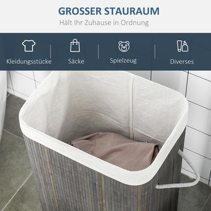 Slim 83L bamboo laundry basket with lid, removable bag