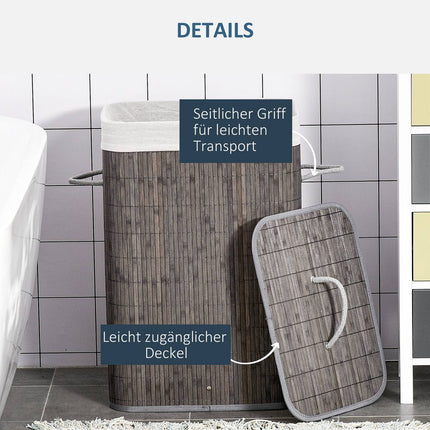 Slim 83L bamboo laundry basket with lid, removable bag