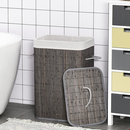 Slim 83L bamboo laundry basket with lid, removable bag