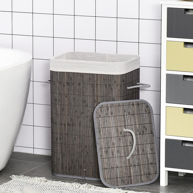 Slim 83L bamboo laundry basket with lid, removable bag