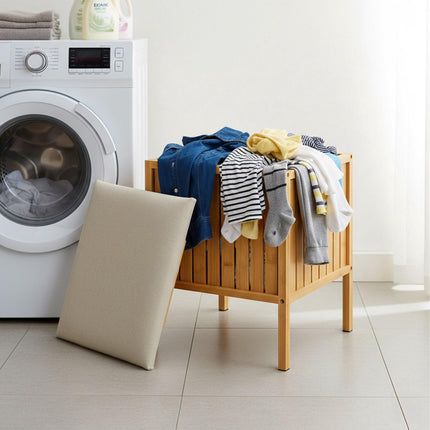 Bamboo Laundry Basket and Seat with Padded Lid