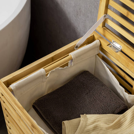 Bamboo laundry basket with lid and removable bag, 63L capacity