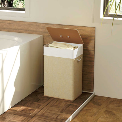 Bamboo Laundry Basket with Lid, 72L, Removable Liner