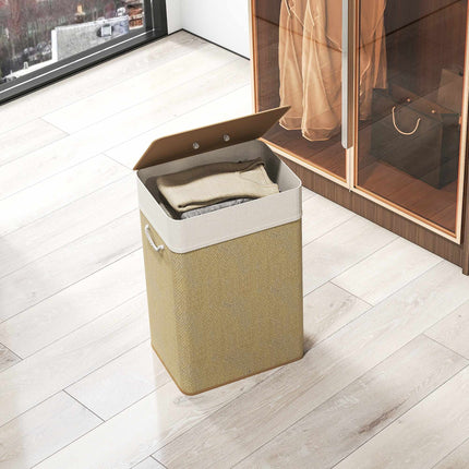 Bamboo Laundry Basket with Lid, 72L, Removable Liner
