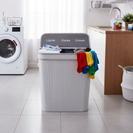 Bamboo Laundry Bin, 2 Compartments, Foldable