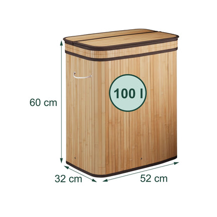Bamboo Laundry Bin, 2 Compartments, Foldable