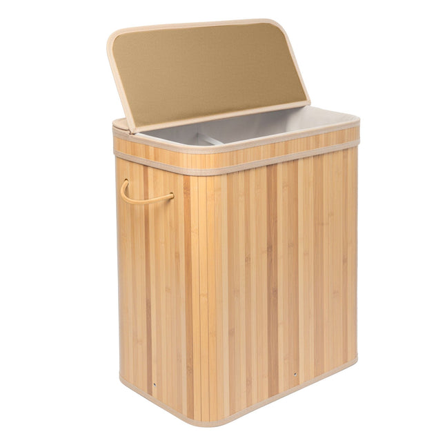 Bamboe wasmand met deksel, handvatten en wasbare tas