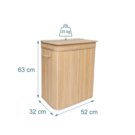 Bamboo Laundry Bin With Lid, Handles, Washable Bag