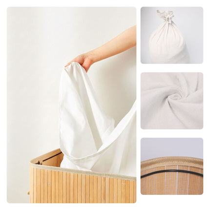 Bamboo Laundry Bin With Lid, Handles, Washable Bag