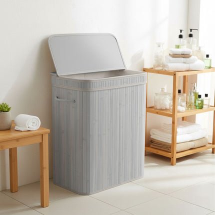Bamboo Laundry Bin With Lid, Handles and Removable Liner