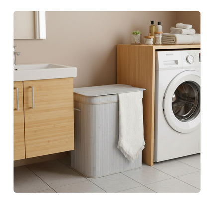 Bamboo Laundry Bin With Lid – Removable Liner, Foldable