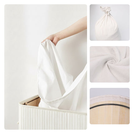 Bamboo Laundry Bin With Lid, Removable Washable Bag