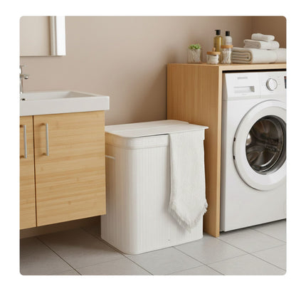 Bamboo Laundry Bin With Lid, Removable Washable Bag