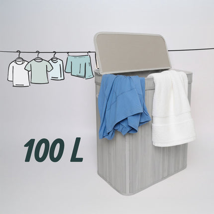 Bamboo Laundry Bin With Lid, Removable Washable Liner