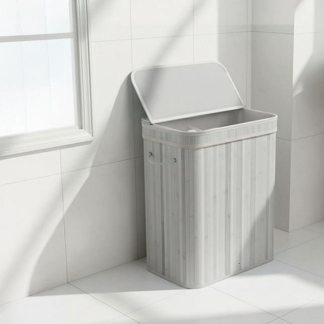 Bamboe wasmand met deksel en uitneembare, wasbare binnenbak.