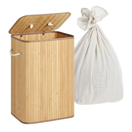 Bamboo Laundry Bin with Lid and Washable Bag