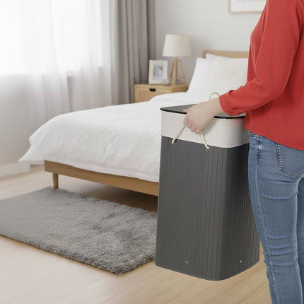 Bamboo Laundry Bin with Lid and Washable Bag